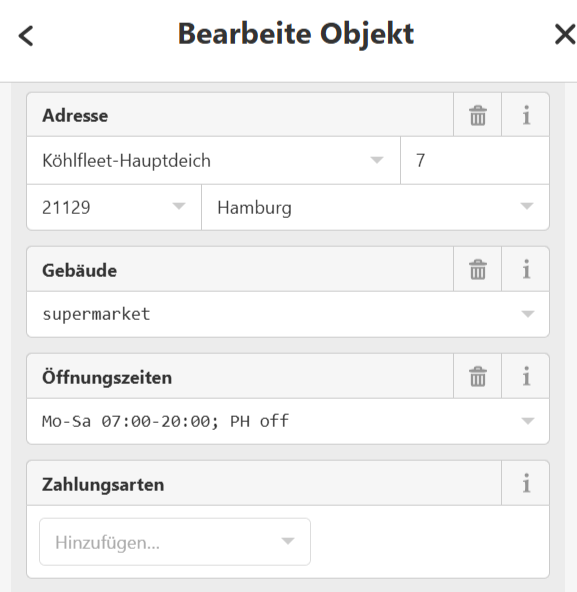 Telefonnummer, Website oder Öffnungszeiten ergänzen